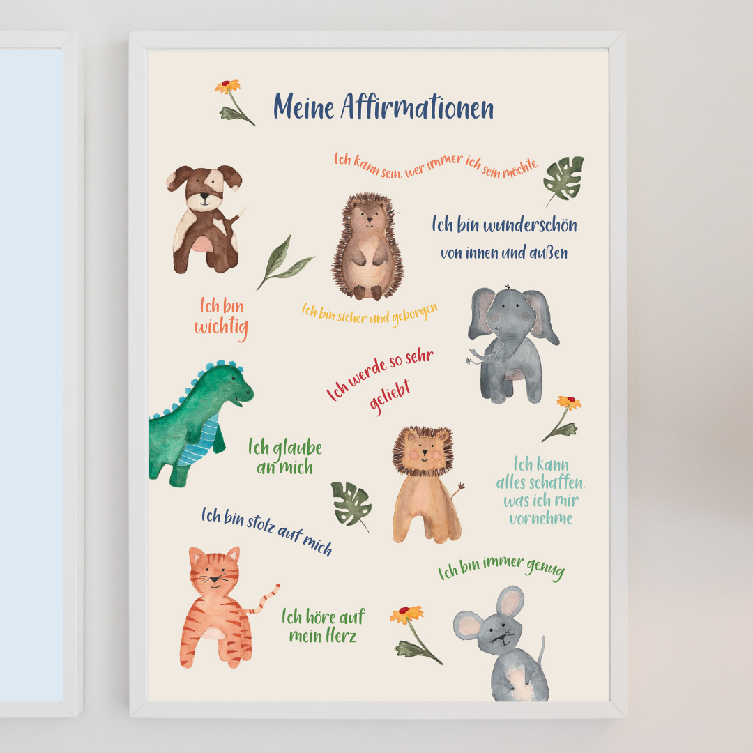 Kinderposter mit Tieren und Sprüchen