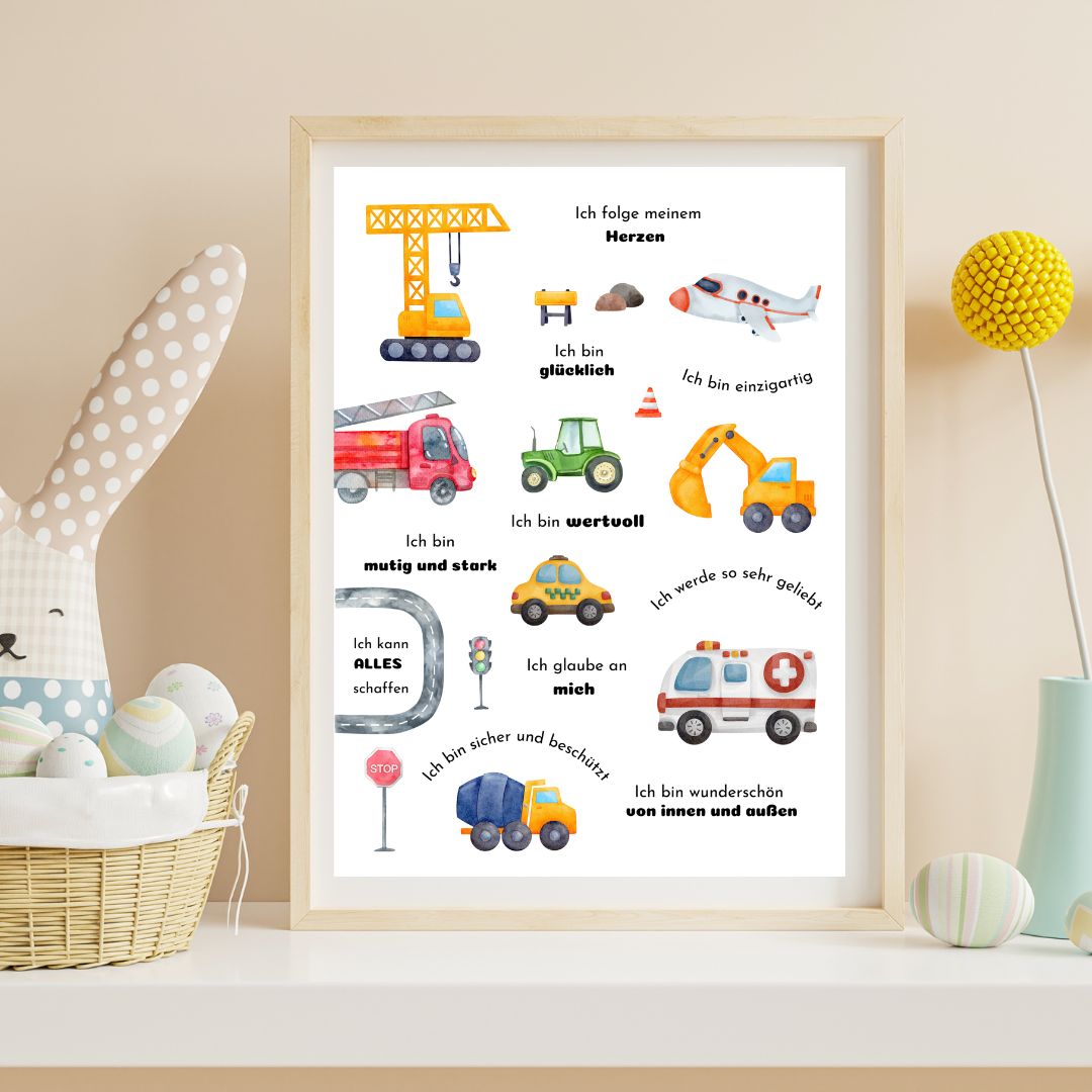 Kinder Affirmationsposter Autos