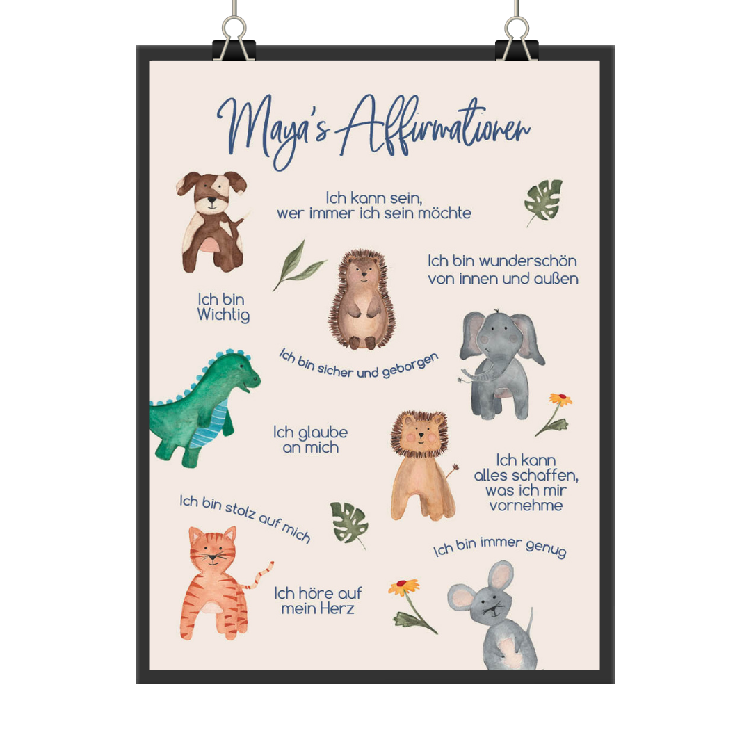 Personalisierbares Kinder Affirmationsposter |beige oder weiß
