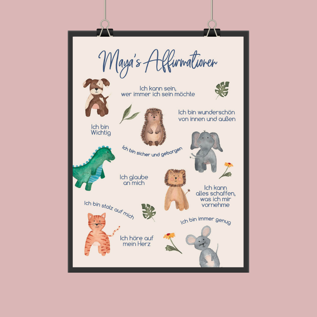 Personalisierbares Kinder Affirmationsposter |beige oder weiß