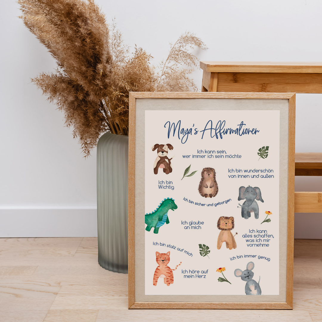 Personalisierbares Kinder Affirmationsposter |beige oder weiß