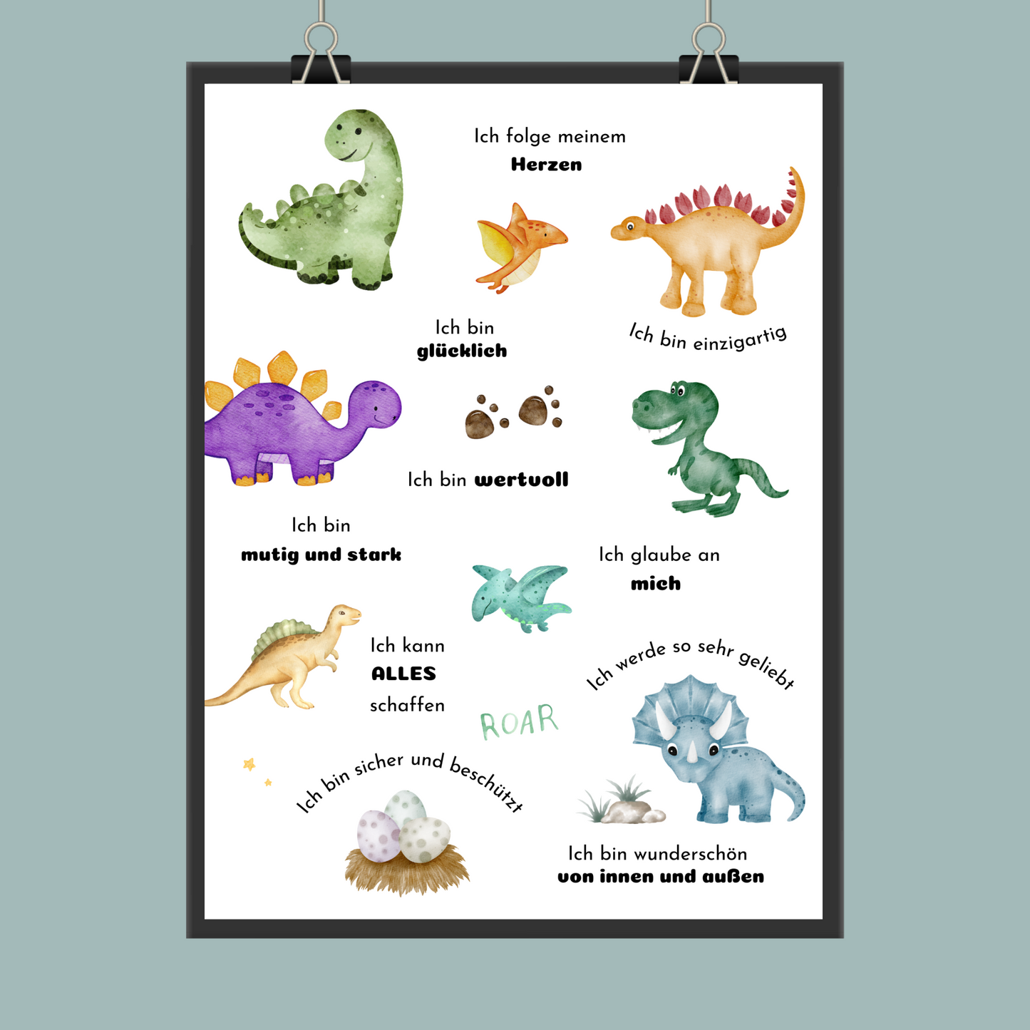 Stärke dein Selbstvertrauen mit unserem Dinosaurier Affirmationsposter