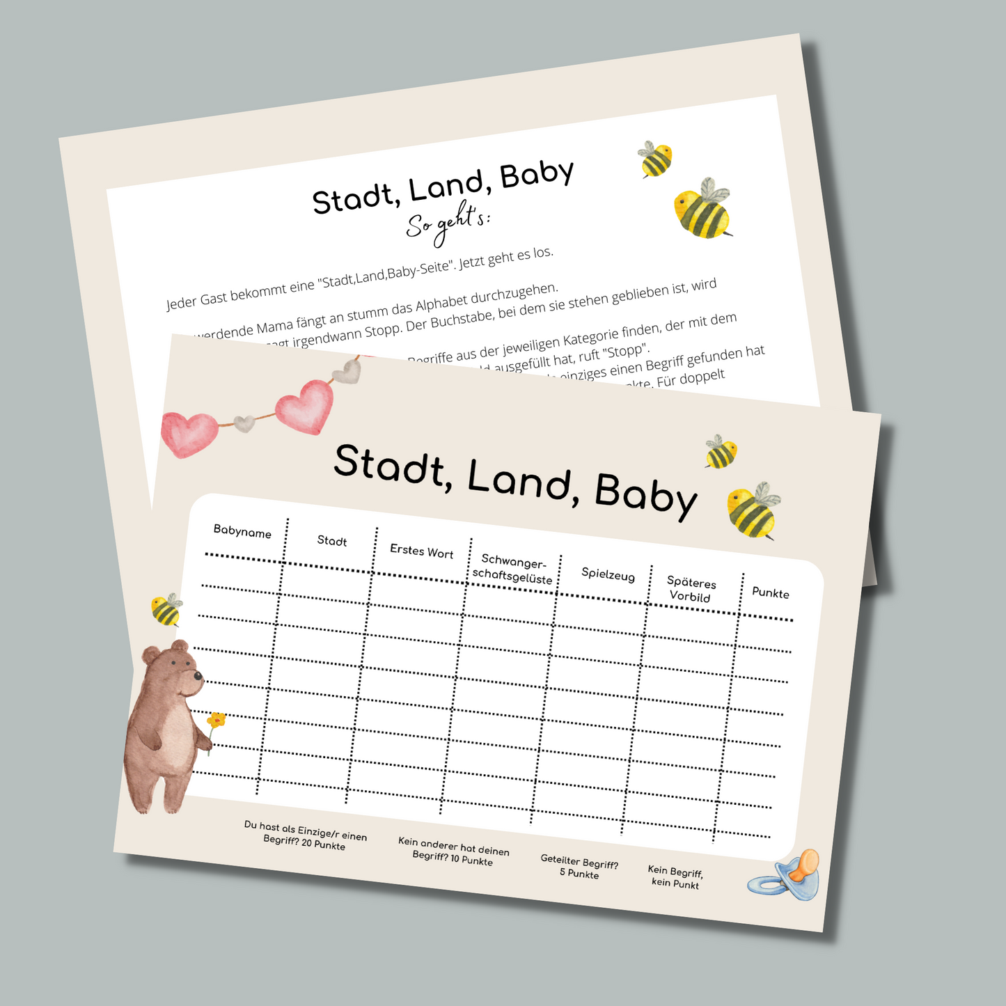 Stadt Land Fluss Babyparty
