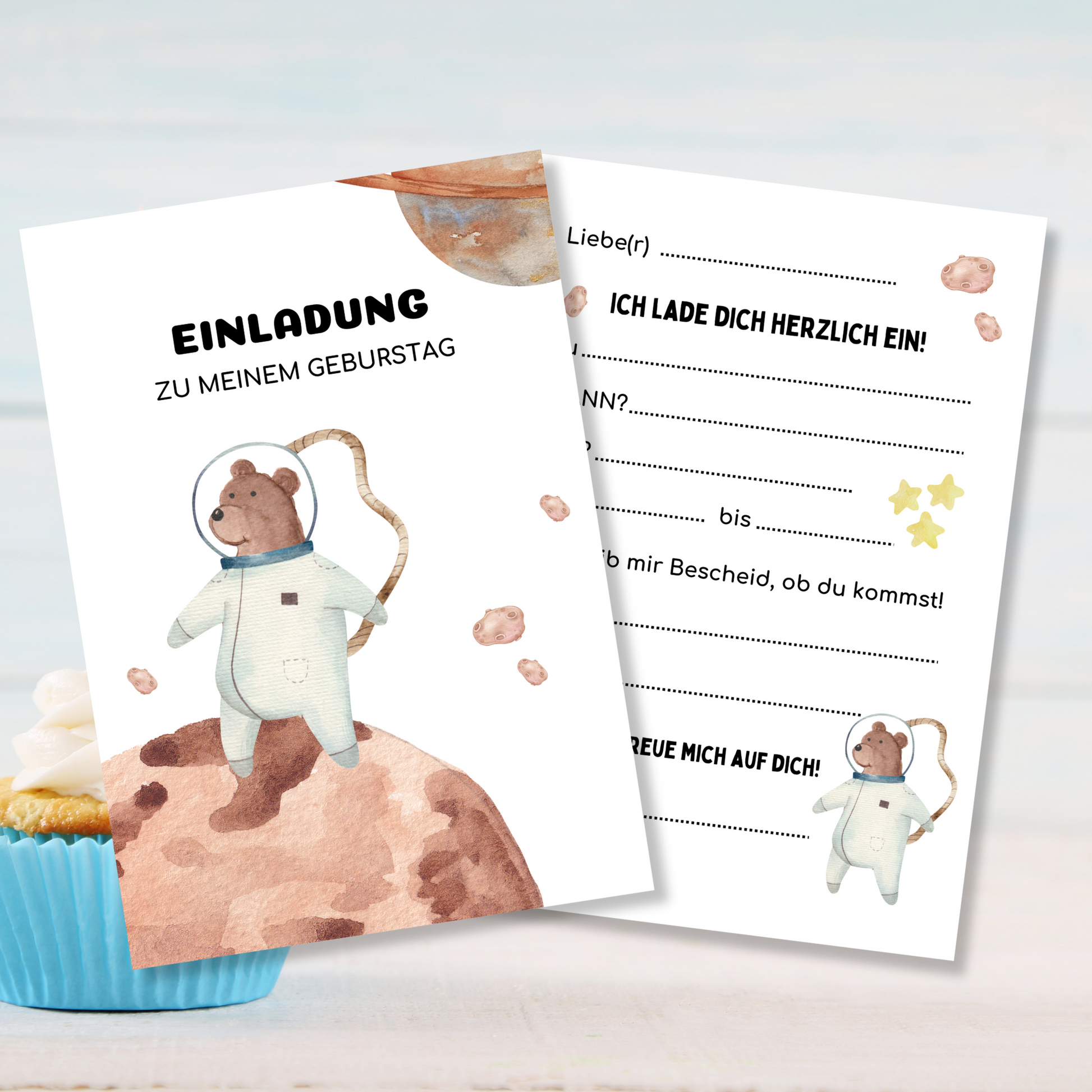 Astronautenparty Einladungskarte - Erobern wir gemeinsam den Weltraum