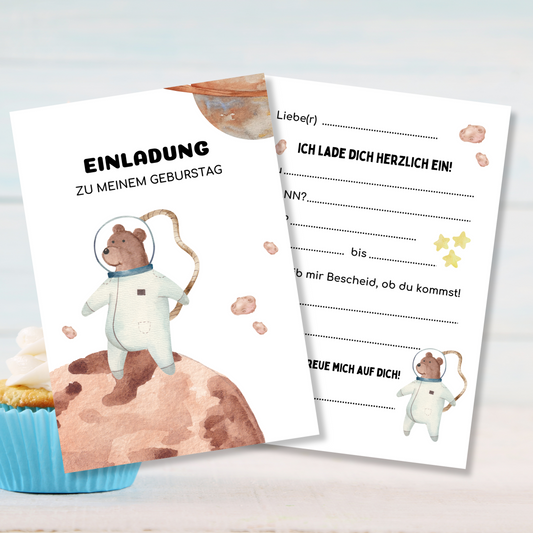 Astronautenparty Einladungskarte - Erobern wir gemeinsam den Weltraum