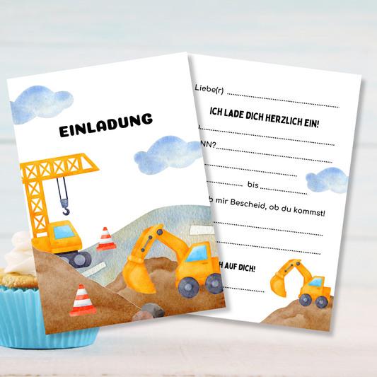 Baue dein Geburtstagsfest auf mit unseren Einladungskarten für den Baustellengeburtstag!