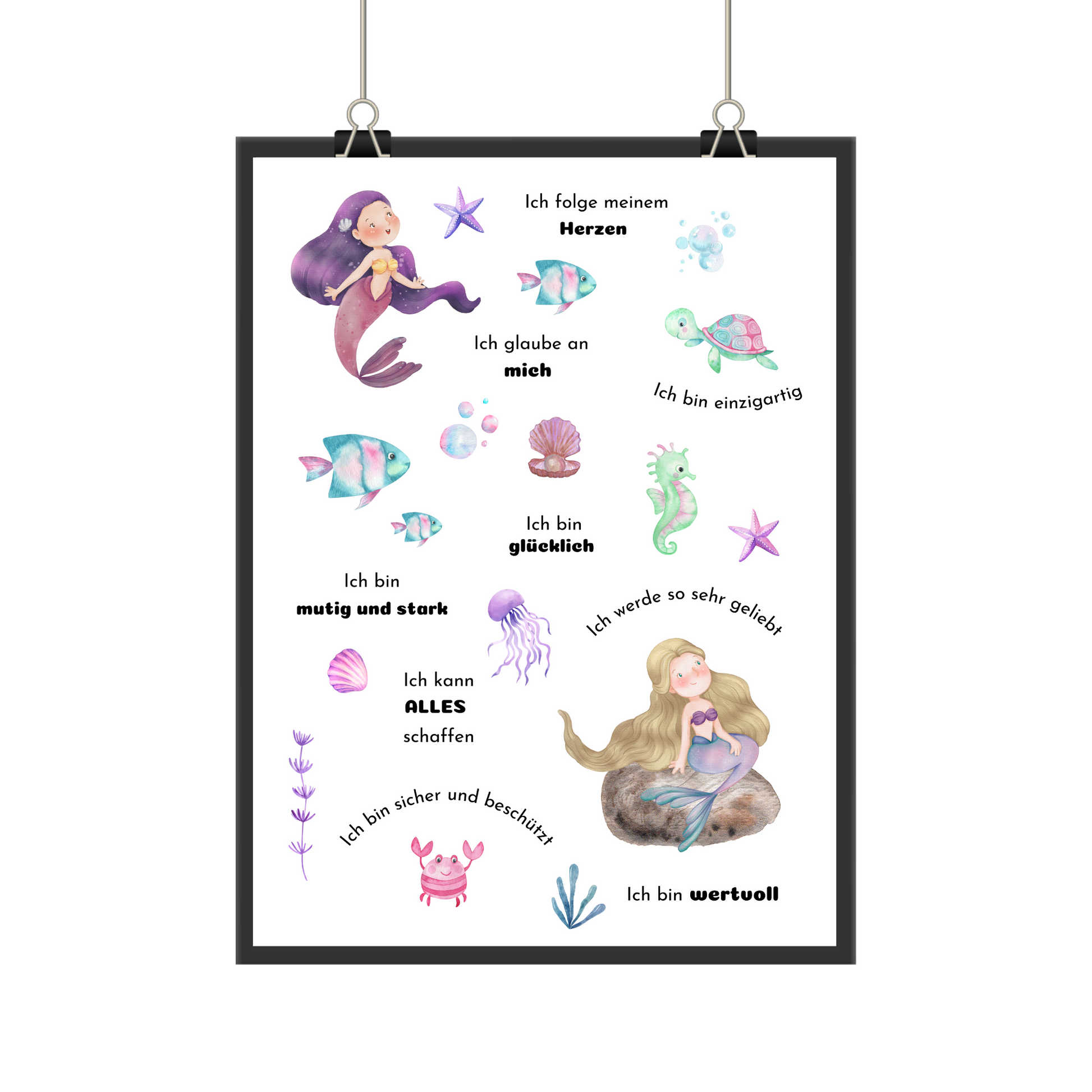 Unterwasser-Poster mit Meerjungfrauen & Affirmationen