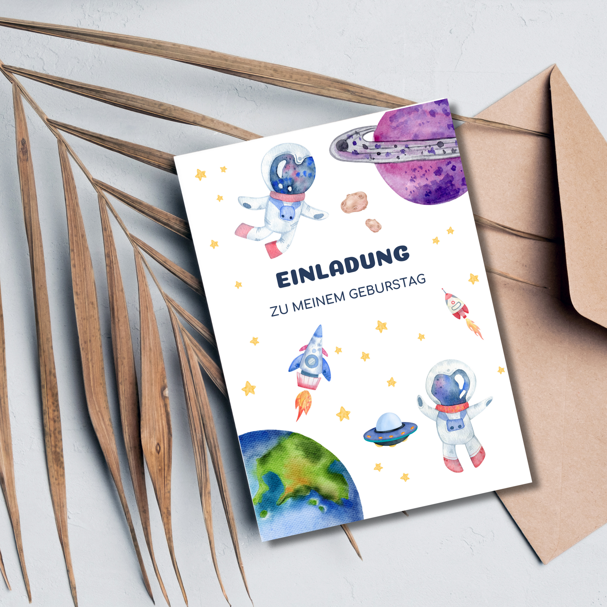 Einladungskarte Weltall Kindergeburtstag