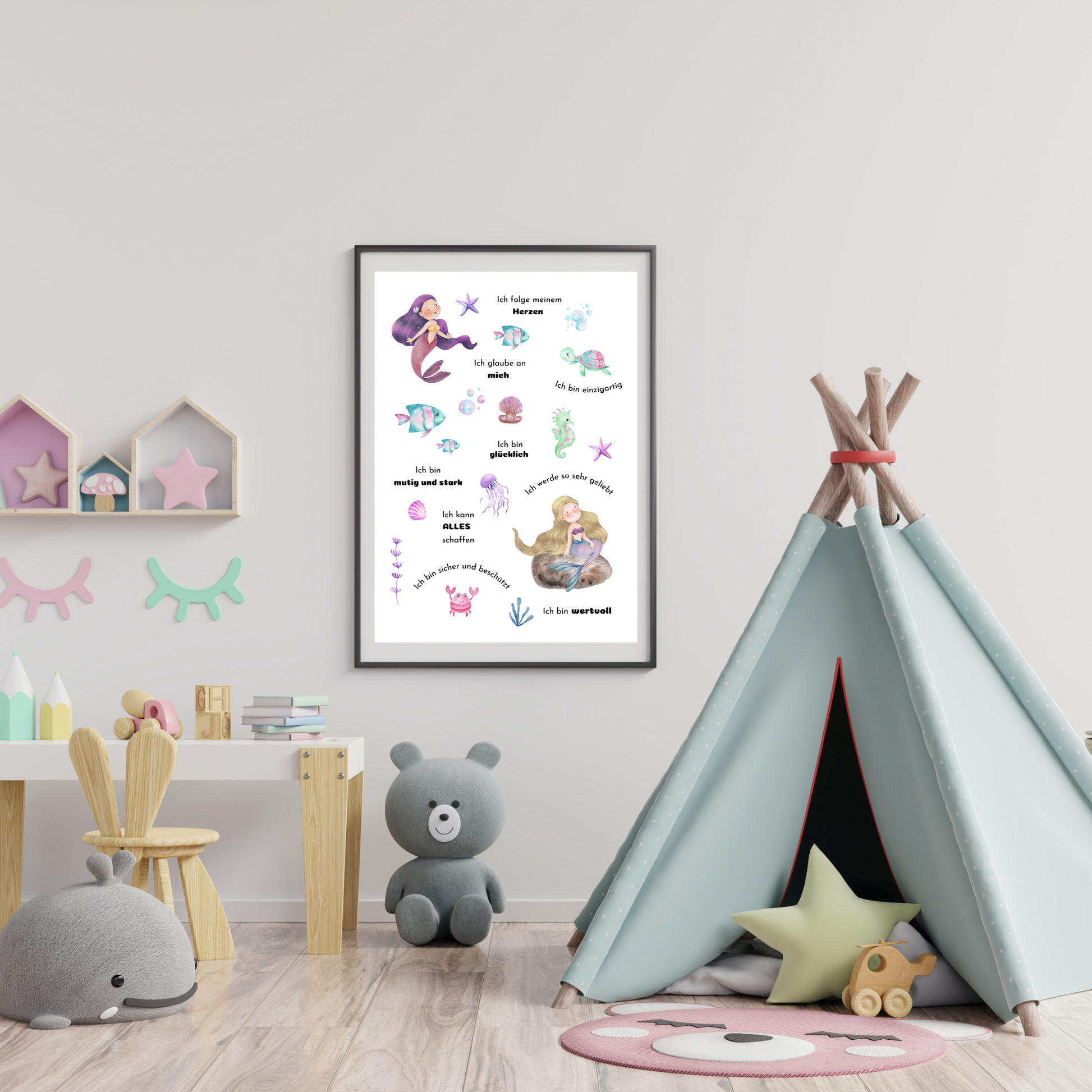 Meerjungfrauen-Poster: 10 Affirmationen für Kinder