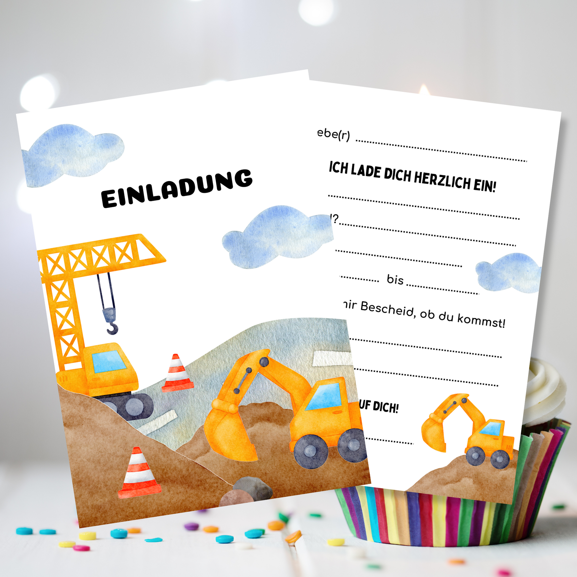 Baustellenfahrzeuge Geburtstagseinladung