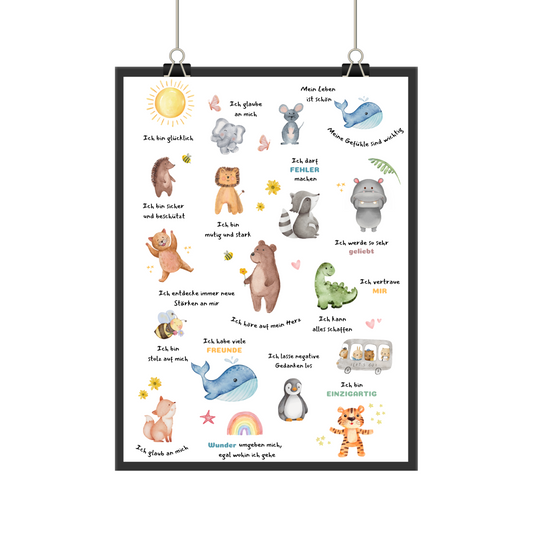 Kinder Affirmationsposter Tiere