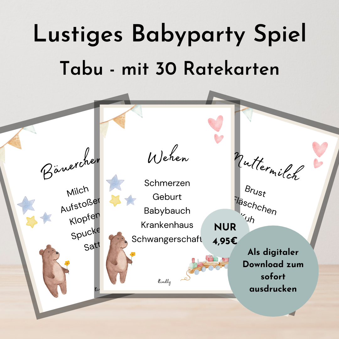 Babyparty Spiel Tabu zum Raten - Babyparty karten zum ausdrucken