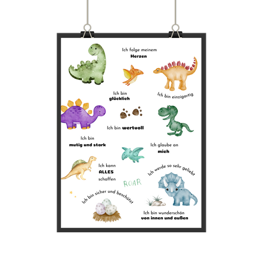 Dinosaurier Poster mit 10 Selbstvertrauen Affirmationen für Kinder