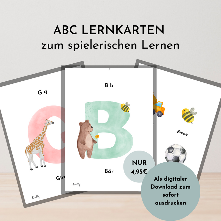 ABC Lernkarten zum ausdrucken für Schulkinder und Vorschulkinder
