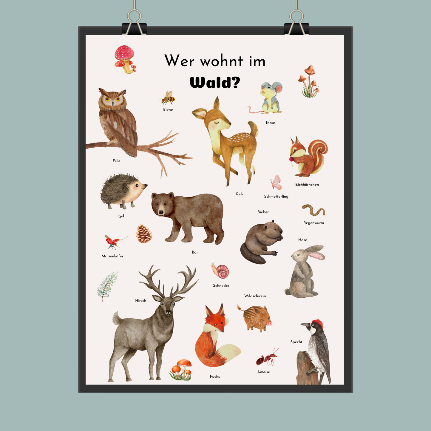 Waldtiere Poster Naturpapier | Poster & Bilder für Kinderzimmer