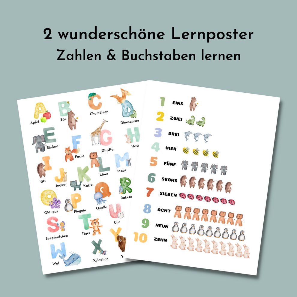 Lernposter-Set für Kinder / ABC Poster und Zahlenposter | digital