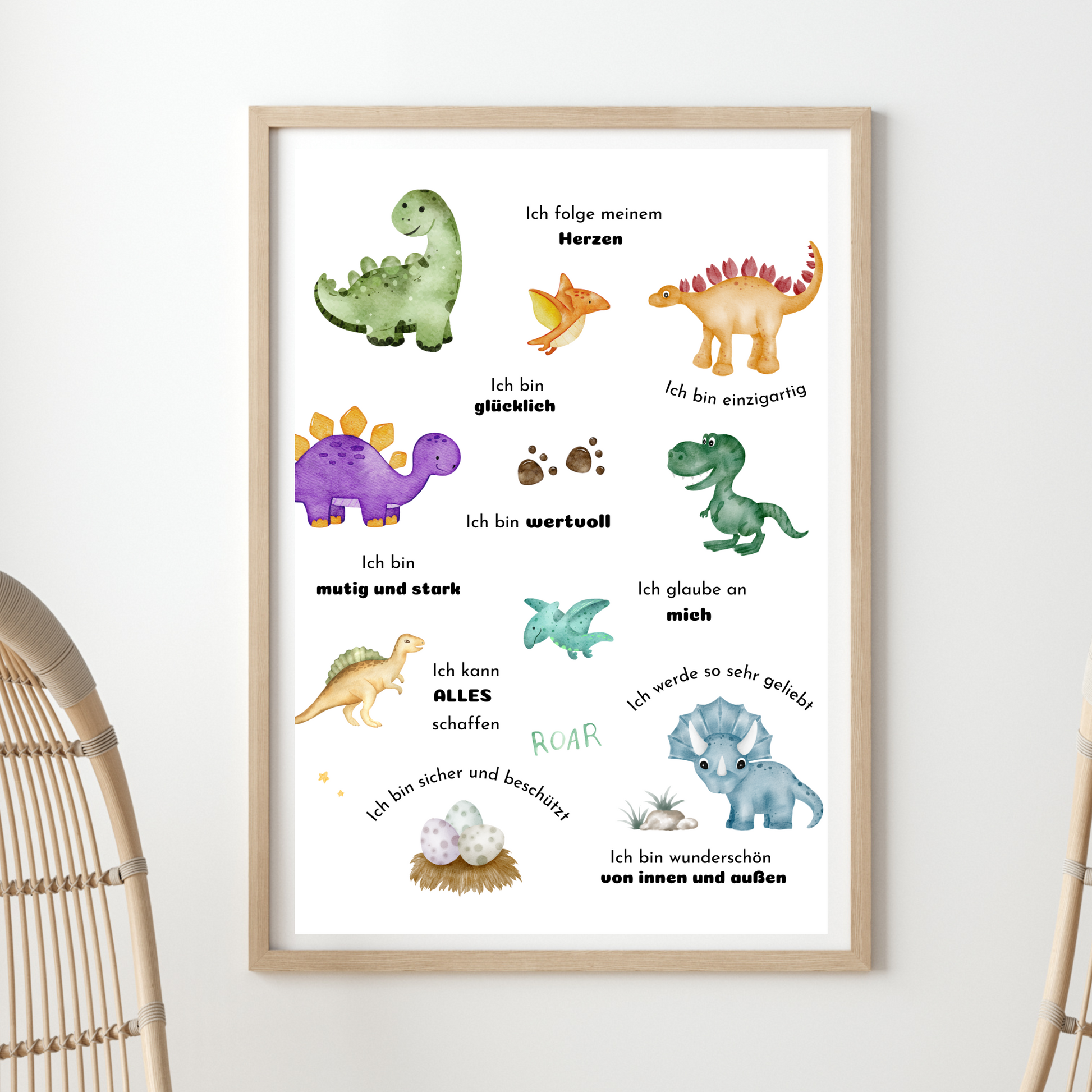 Positive Affirmationen im Dinosaurier Design für Kinder