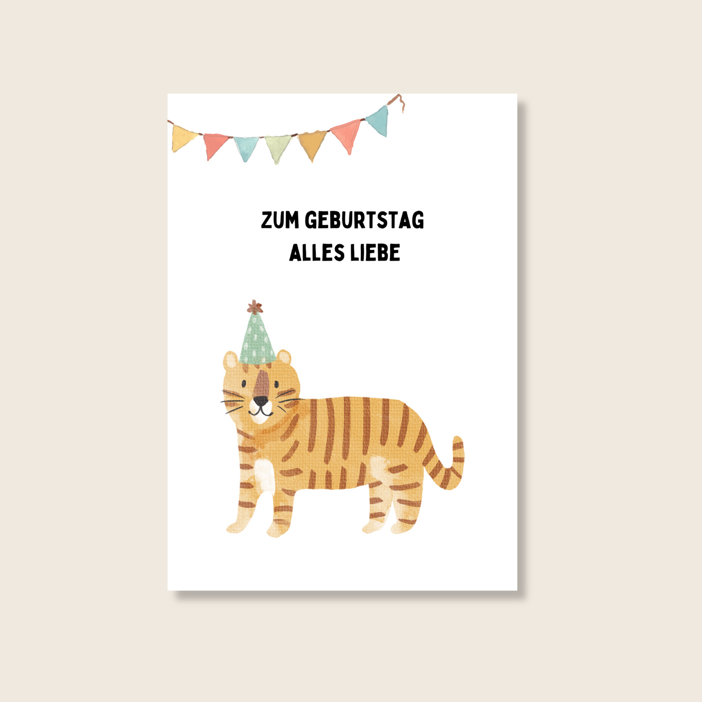 Tiger-Motiv mit dem Schriftzug 'Alles Gute zum Geburtstag!' - eine einzigartige und originelle Art, dem Geburtstagskind zu gratulieren.