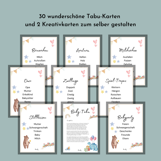 Babyparty Spiel Tabu zum Raten - Babyparty karten zum ausdrucken