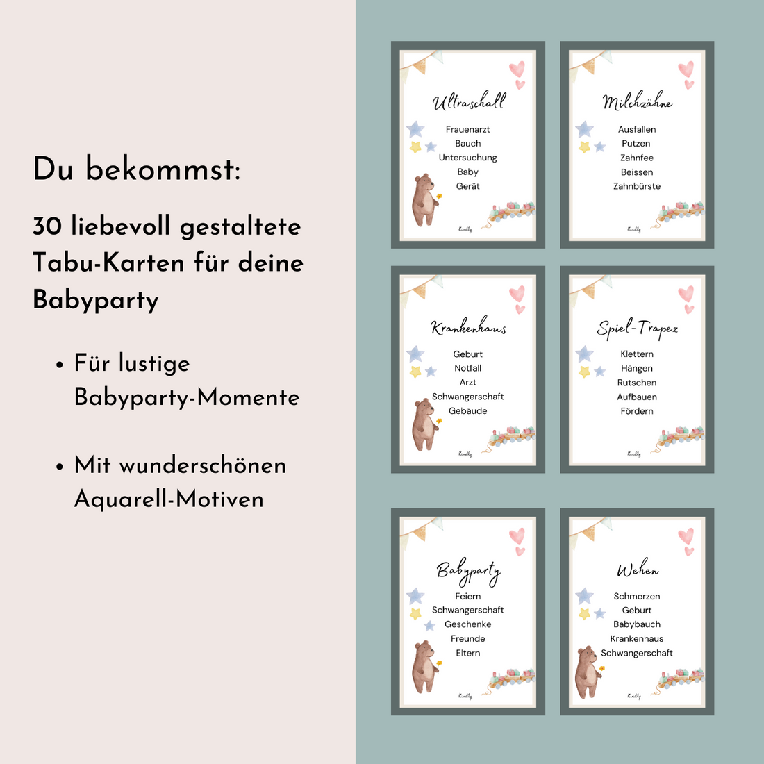 Babyparty Spiel Tabu zum Raten - Babyparty karten zum ausdrucken