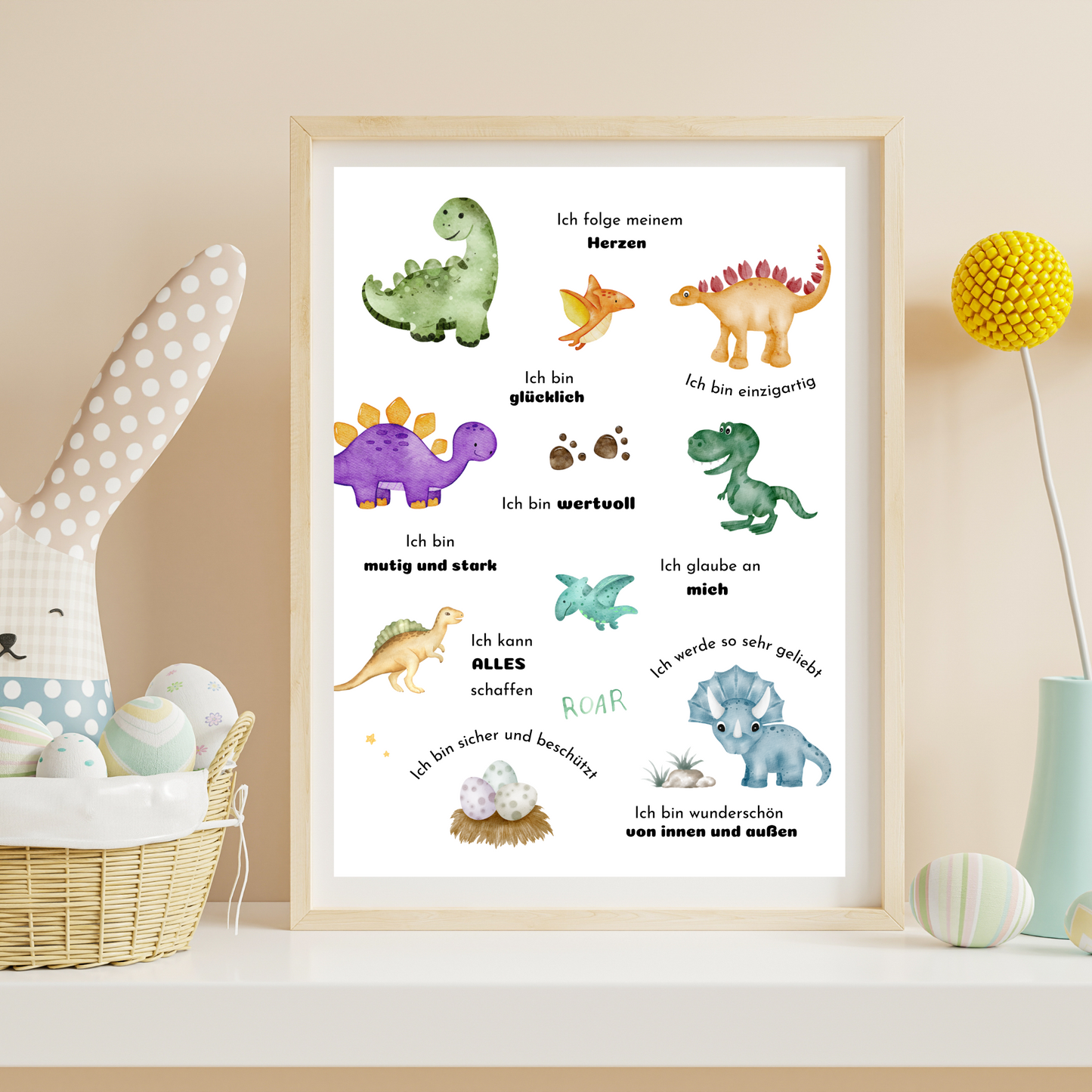 Selbstvertrauen stärken: Dinosaurier Poster mit 10 motivierenden Sprüchen