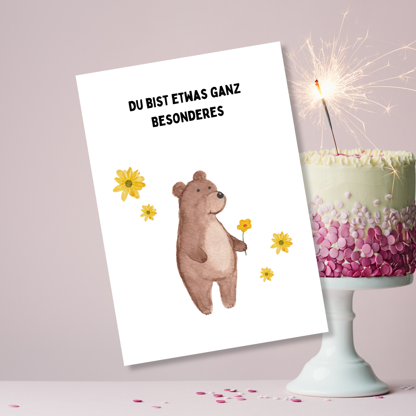 Einzigartige Postkarte für Kinder: Bär in Aquarell-Optik mit besonderem Spruch