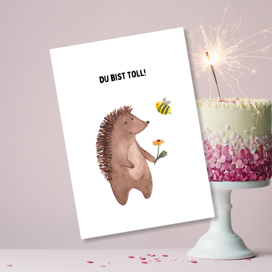 Positives Denken fördern: Igel-Postkarte mit inspirierendem Spruch