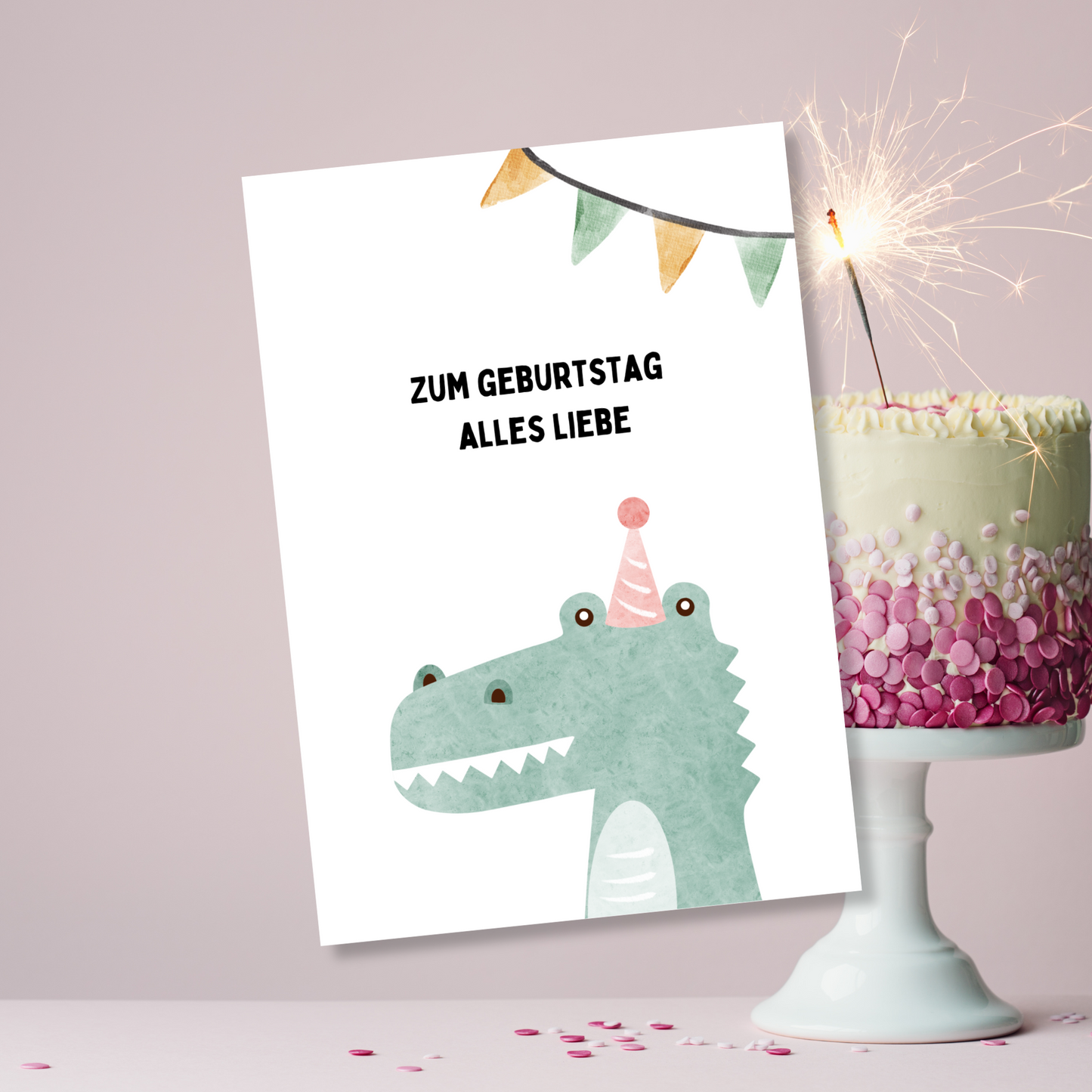 Geburtstagskarte für Jungen und Mädchen mit Krokodil Illustration