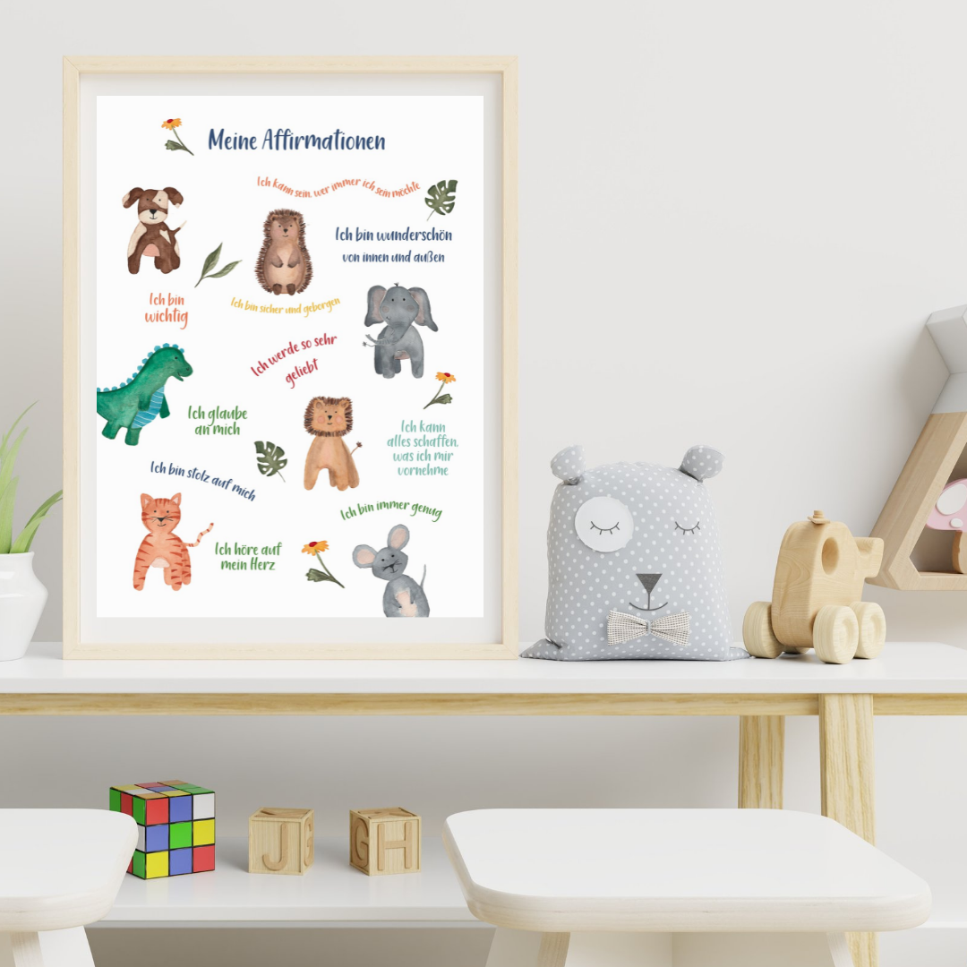 Kinder Affirmationsposter mit Tieren