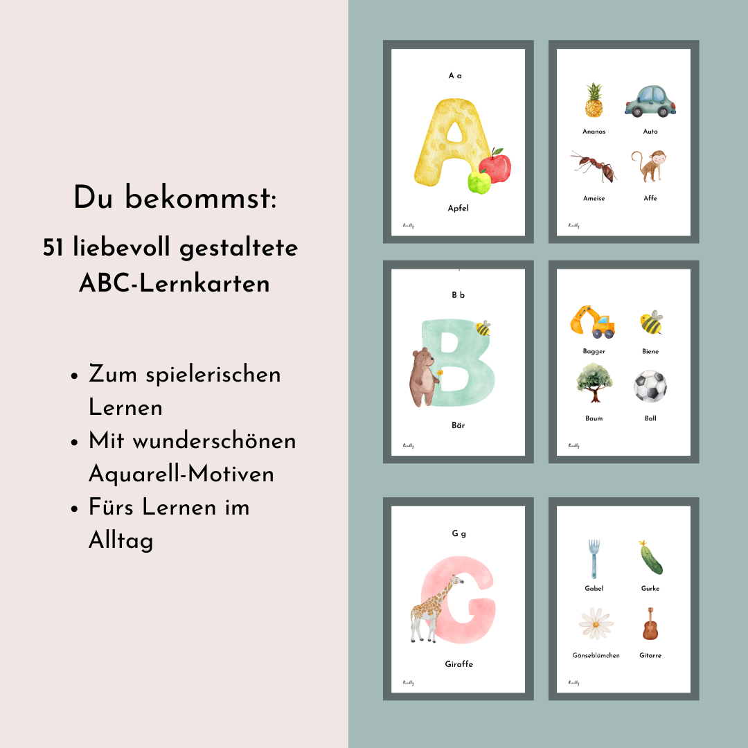 ABC Lernkarten zum ausdrucken für Schulkinder und Vorschulkinder